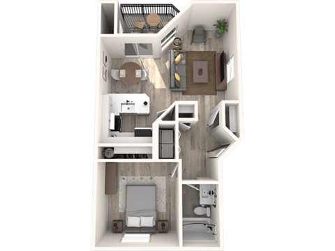 Floor plan for 1 bed, 1 bath, 672 sqft
